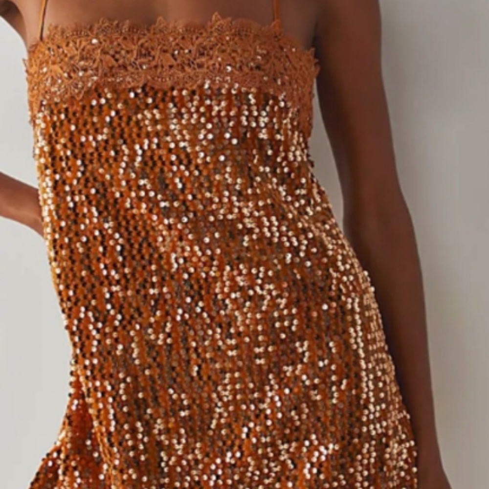 FREE PEOPLE THAT GIRL SEQUIN SLIP MINI DRESS ORANGE